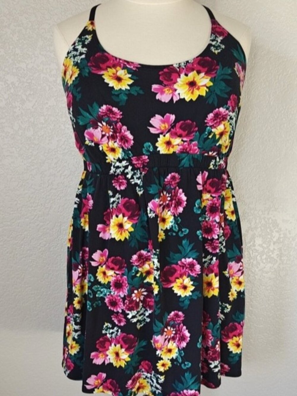 Cacique 3X Chemise Black Pink Floral Laced Racerback